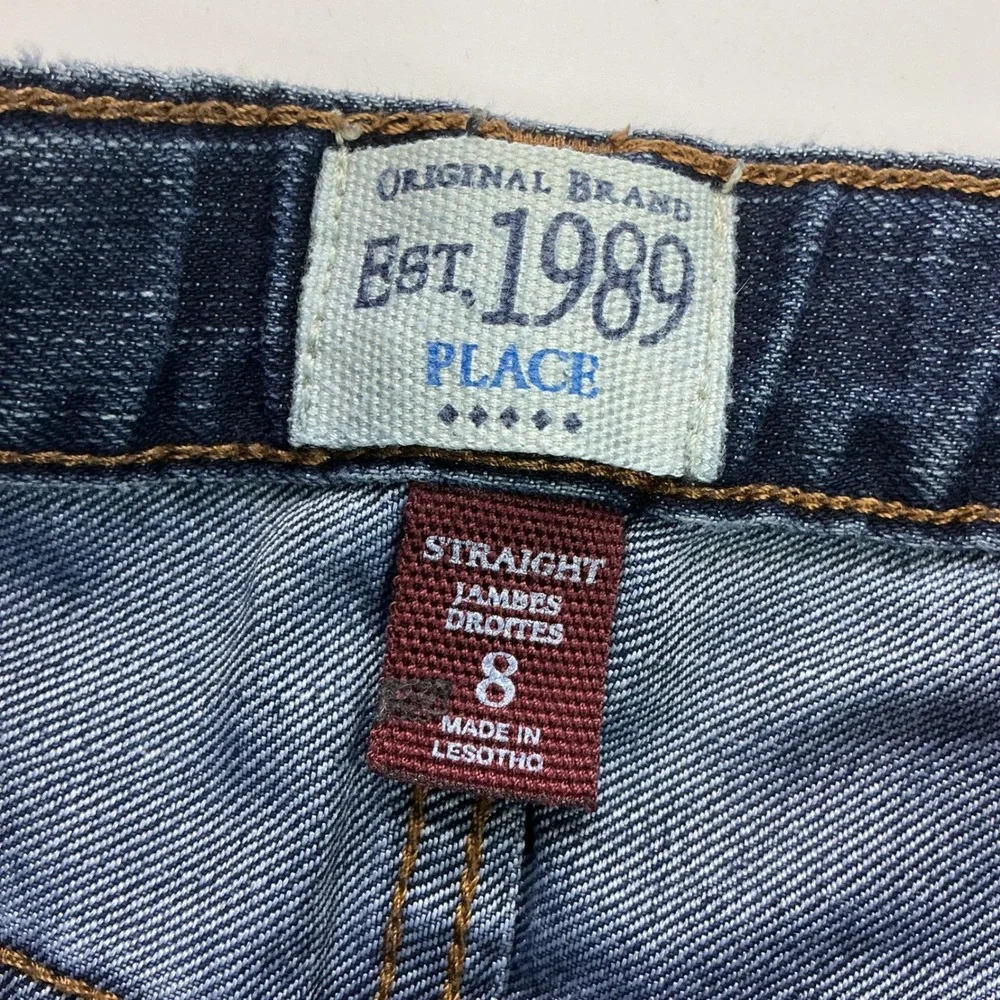 Childrens Place Blue Straight Leg Jeans Kids Size 8 Adjustable Waist Denim